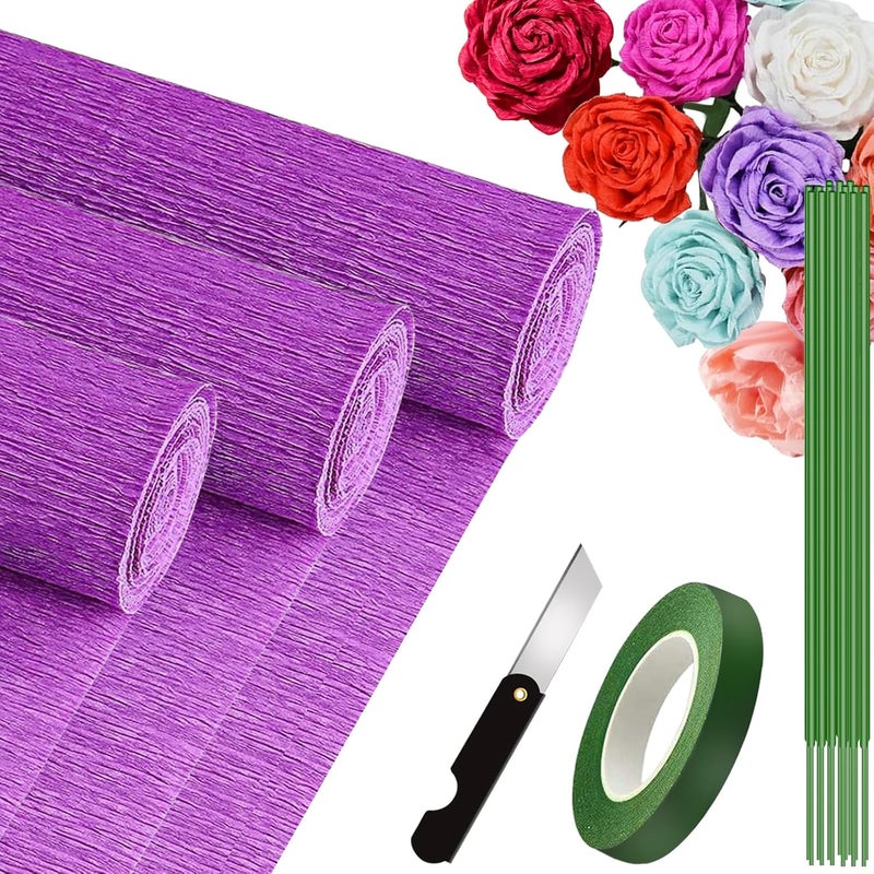 VNAKER Purple Crepe Paper Roll, 9.8Inch x 8.2Ft/3Rolls Crepe Paper Sheet for Flower Making, Valentine's Day, Wedding Ceremony, Birthday Holiday Halloween Party Decoration,DIY Craft(2Rolls) - Image 1